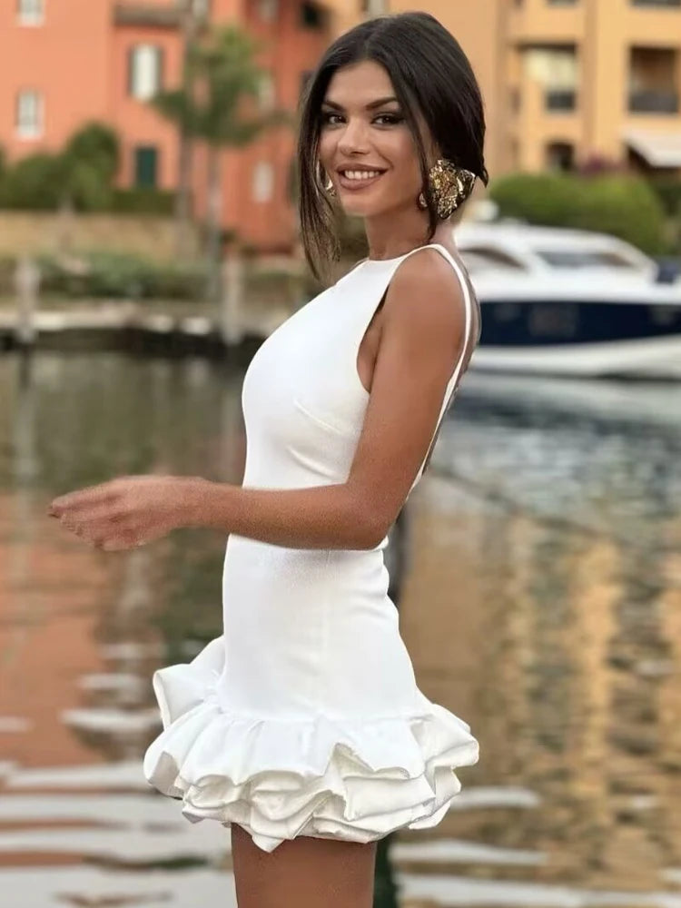 Backless Ruffle Mini Dress Sleeveless Bodycon Party Outfit