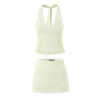 Sweet Girl Sexy Backless Halter White Lace Trim Fitted Crop Top