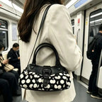 Retro Polka Dot Underarm Bag For Women With Belt Buckle Patchwork Rivet Design Everyday Vintage Charm
