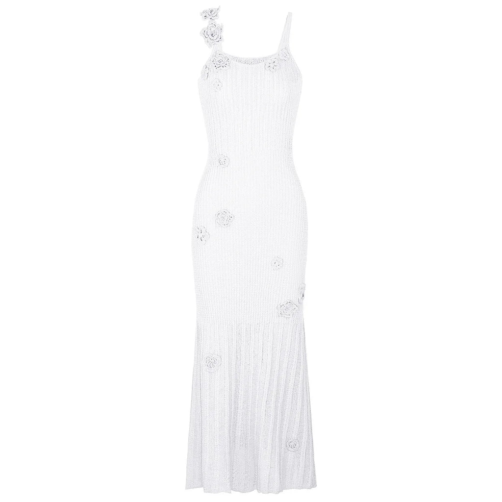 Airy Floral Knit Maxi Dress With Spaghetti Straps