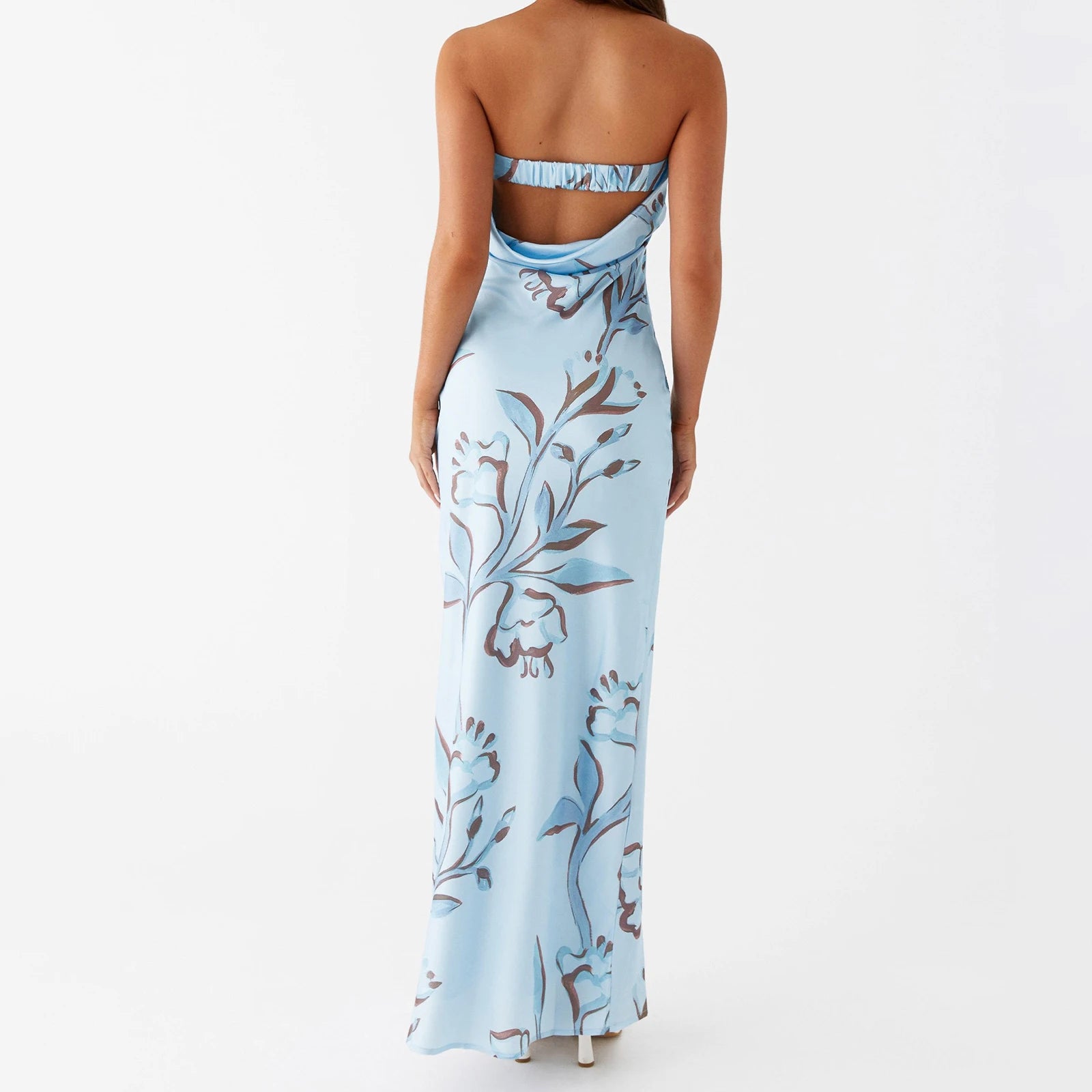 Floral Strapless Sleeveless Maxi Dress With Bodycon Silhouette