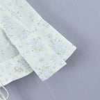 Floral Corset Style Crop Top With Cross Lacing And Ruffle Square Collar Three Quarter Sleeve