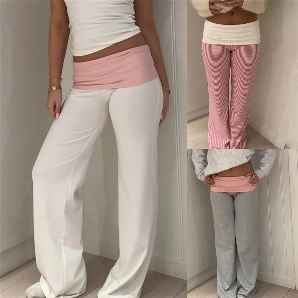 Relaxed Contrast Trim Elastic-Waist Straight-Leg Lounger Pants