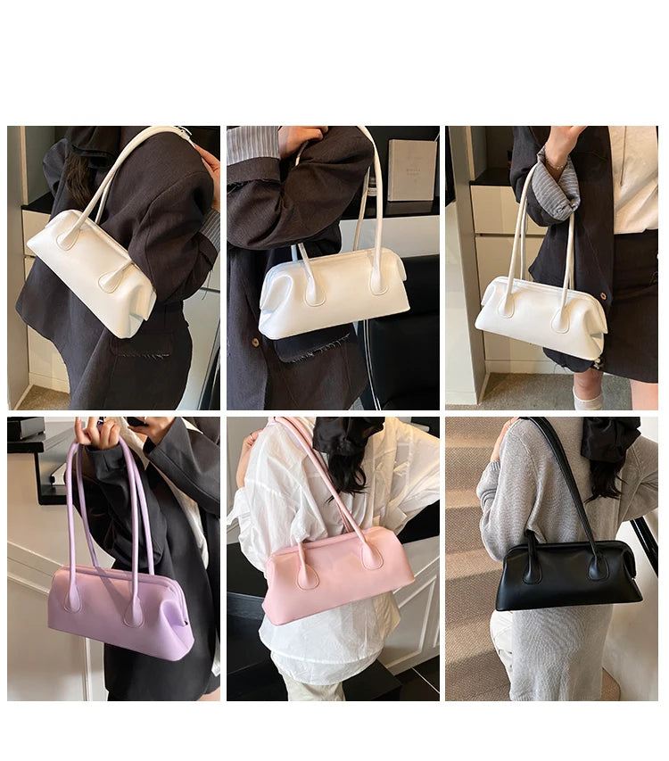 Underarm Bag Solid Color PU Shoulder Handbag