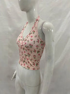 Rose Print Backless Tank Top With Slim Fit Crop