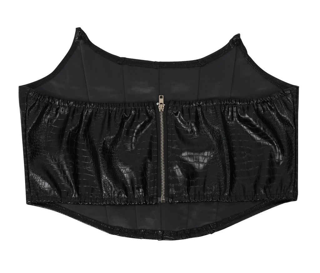 Corset Cutout Cargo Jumpsuit Two Piece Set Sleeveless PU Leather