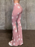 Vibrant Pink Patchwork Flared Pants With Elastic Waist And Wide Leg Streetwear Abstract Print