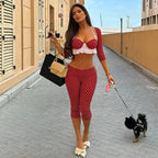 Red Polka Dot Halter Crop Top And Capri Set For Women