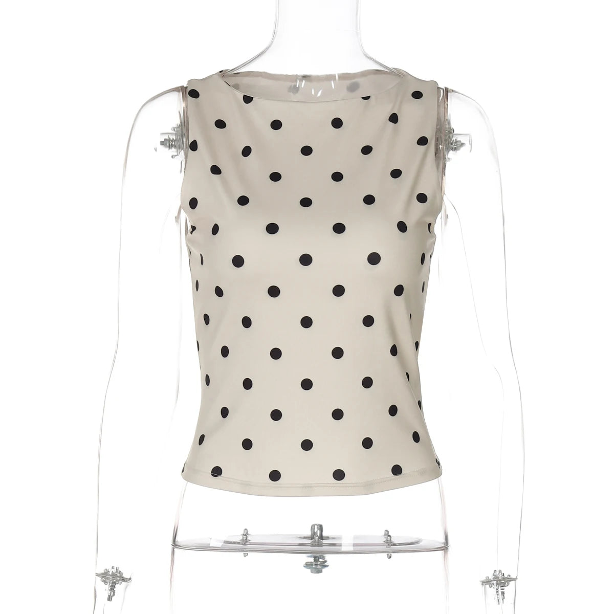 Polka Dot O Neck Crop Tank For Women
