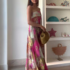 Off Shoulder Pleated Long Party Dress With Print