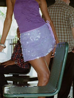 Sequin Side Split Mini Skirt With High Waist And Lace Up Detail