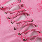 Strapless Printed Corset Top With Lace Up Details Hollow Out