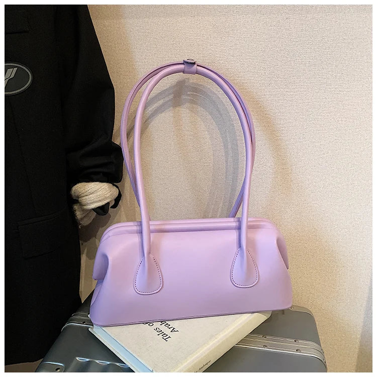 Underarm Bag Solid Color PU Shoulder Handbag