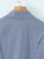 Vintage Lapel Collar Puff Sleeve Lace Patchwork Sweet Plaid Single Breasted Blouse