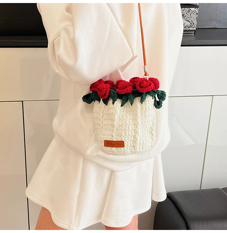 String Bucket Bag For Women Lightweight Crossbody Versatile Hollowout Design