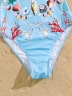 Playful Print Underwire One Piece Swimsuit With Skirt For Beach Summer Fun