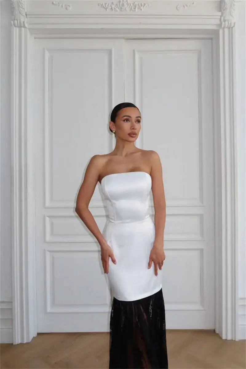 Satin Strapless Maxi Dress Off Shoulder Backless