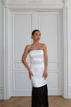 Satin Strapless Maxi Dress Off Shoulder Backless