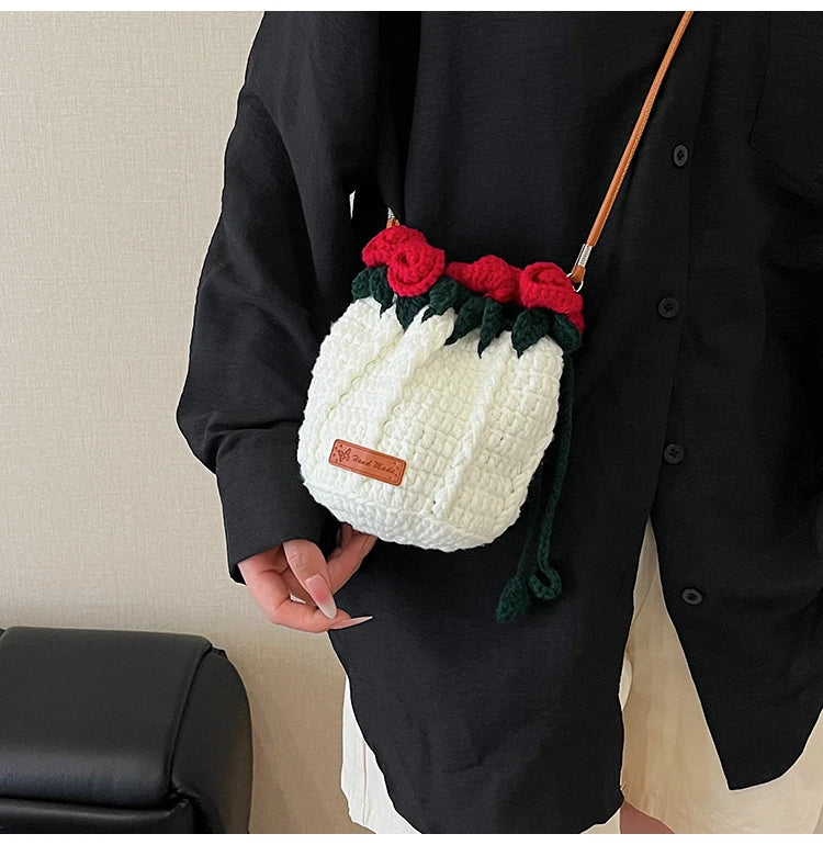 String Bucket Bag For Women Lightweight Crossbody Versatile Hollowout Design