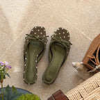 Elegant Polka Dot Satin Slippers With Square Toe And Butterfly Knot