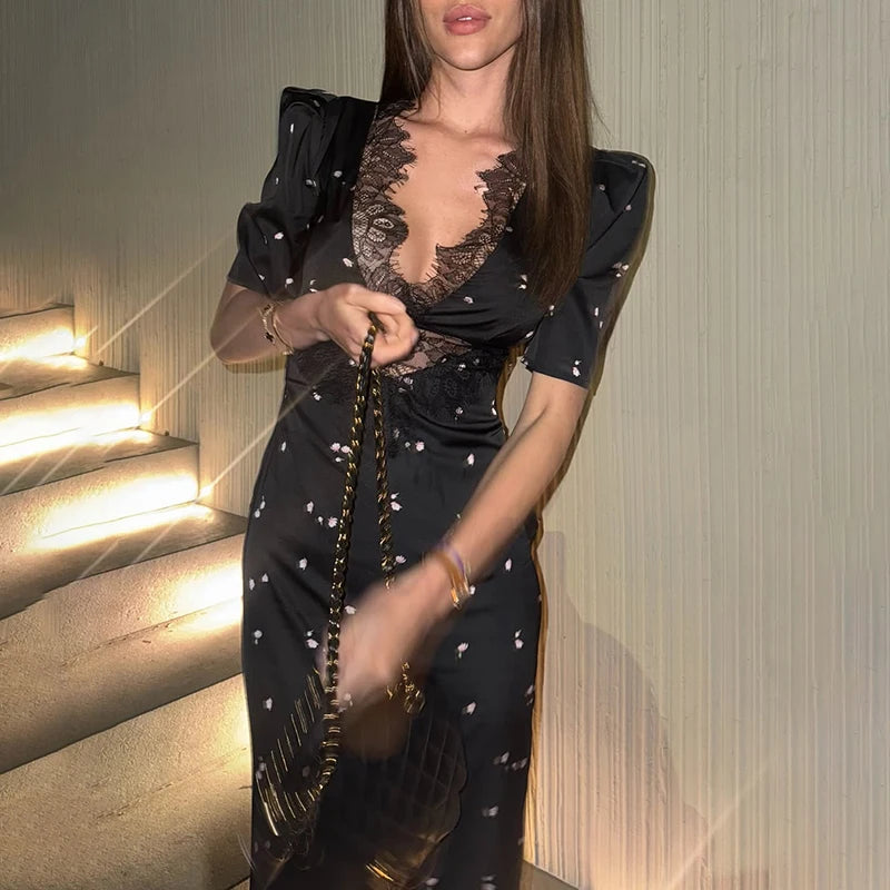 Sexy Hollow Lace High Waist Dress