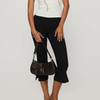 Bow Detail Cropped Capri Pants For Summer Slim Fit With Elastic Waist Solid Stretch