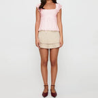Jacquard Flower Top With Flying Sleeve Square Neck Bow Front Top