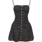 Speckled Print Spaghetti Strap Mini Dress Sleeveless Bodycon Pleated Detail