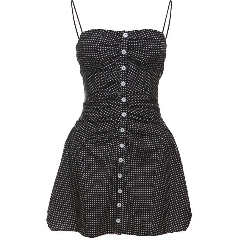 Speckled Print Spaghetti Strap Mini Dress Sleeveless Bodycon Pleated Detail