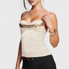 Women Satin Sequin Sweetheart Cami Top