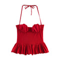 Chic Red Sexy Halter Pleated Blouse