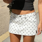 Polka Dot Denim Mini Skirt A-Line Streetwear Chic Silhouette