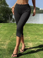 Print Cropped Slim Fit Sweatpants With Side Slits