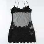 Sheer Lace Mesh Camisole Mini Dress