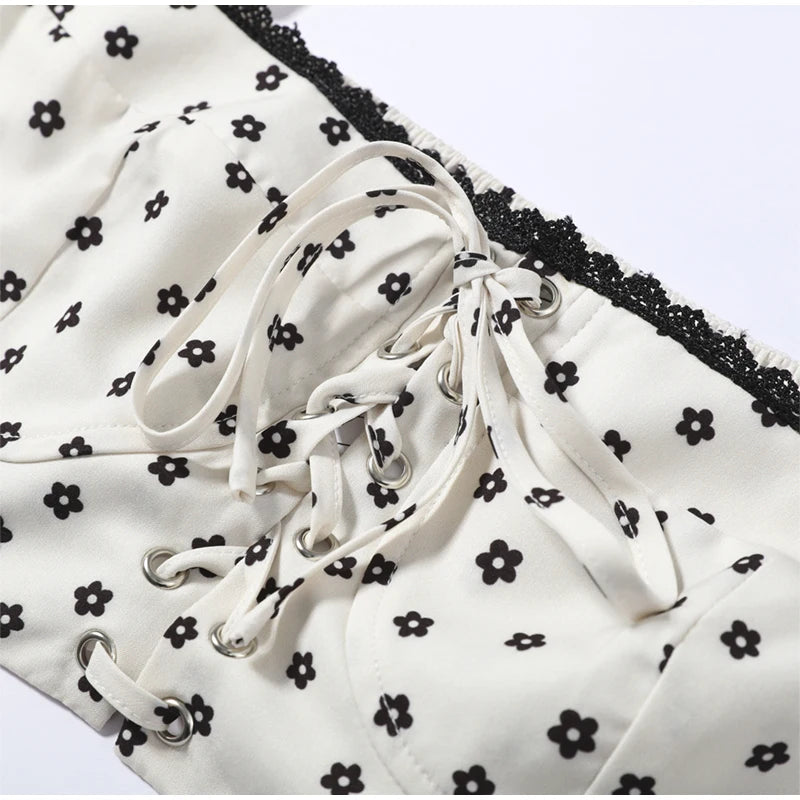 Polka Dot Square Collar Crop Top And High Waist Maxi Skirt Set Outfit