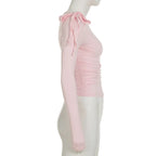 Long Sleeve Belted Top With Gathered Design