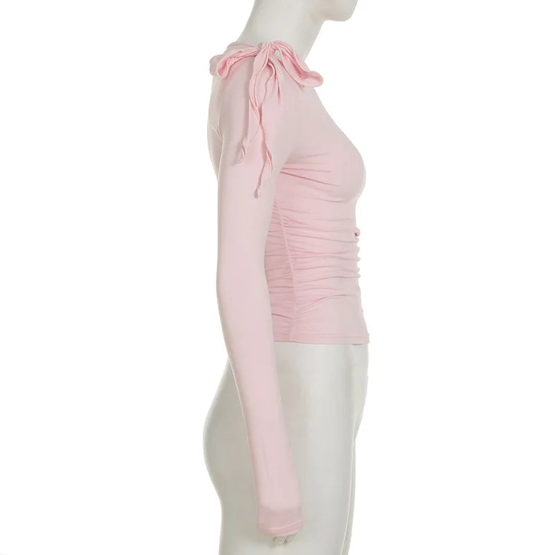 Long Sleeve Belted Top With Gathered Design