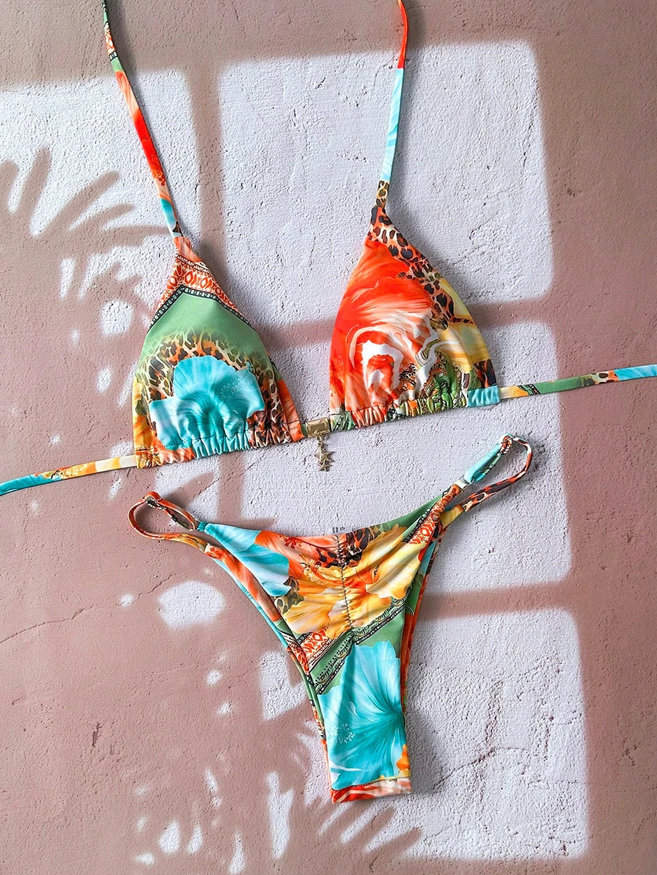 Flirty Leopard Print Push Up Bikini Set
