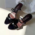 Genuine Leather Slip On Peep Toe Mules