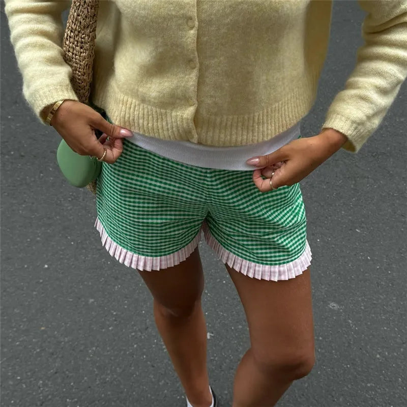 Plaid High Waist Ruffle Hem Boxer Shorts