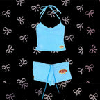 Graphic Letter Print Crop Top With Shorts Grunge Streetwear Vibe