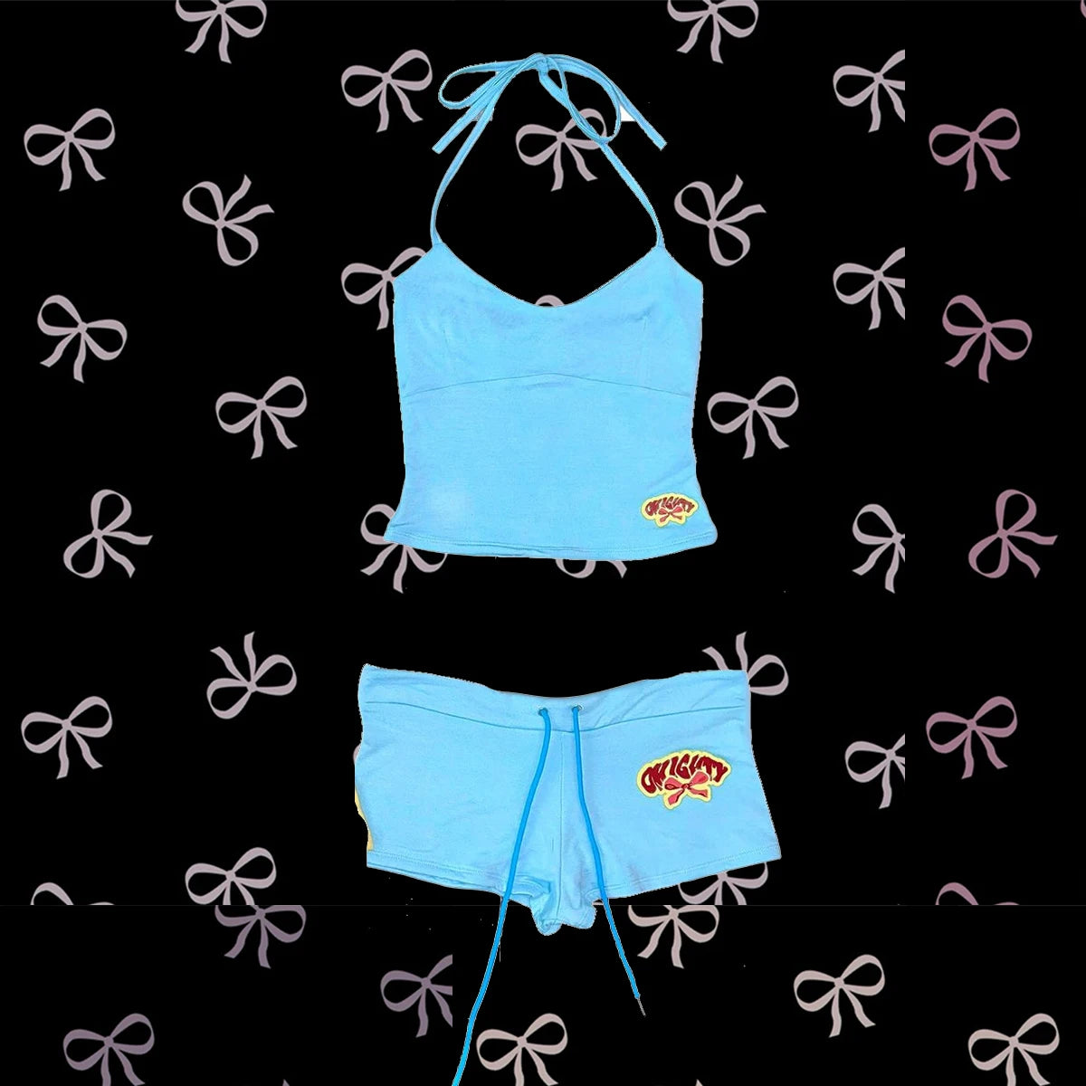 Graphic Letter Print Crop Top With Shorts Grunge Streetwear Vibe