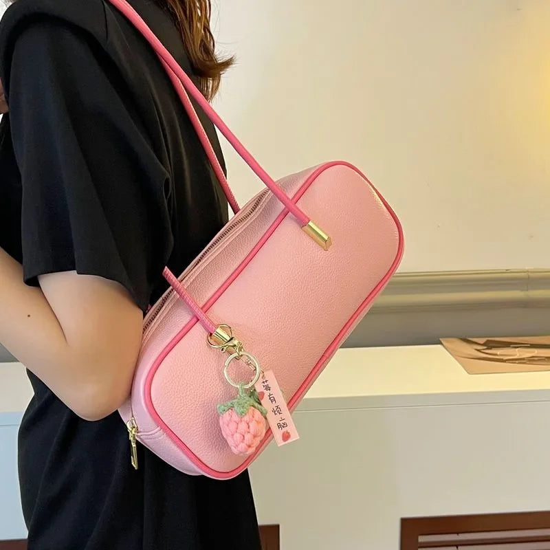 PU Pillow Shoulder Bag For Women With Textured Finish Baguette Style