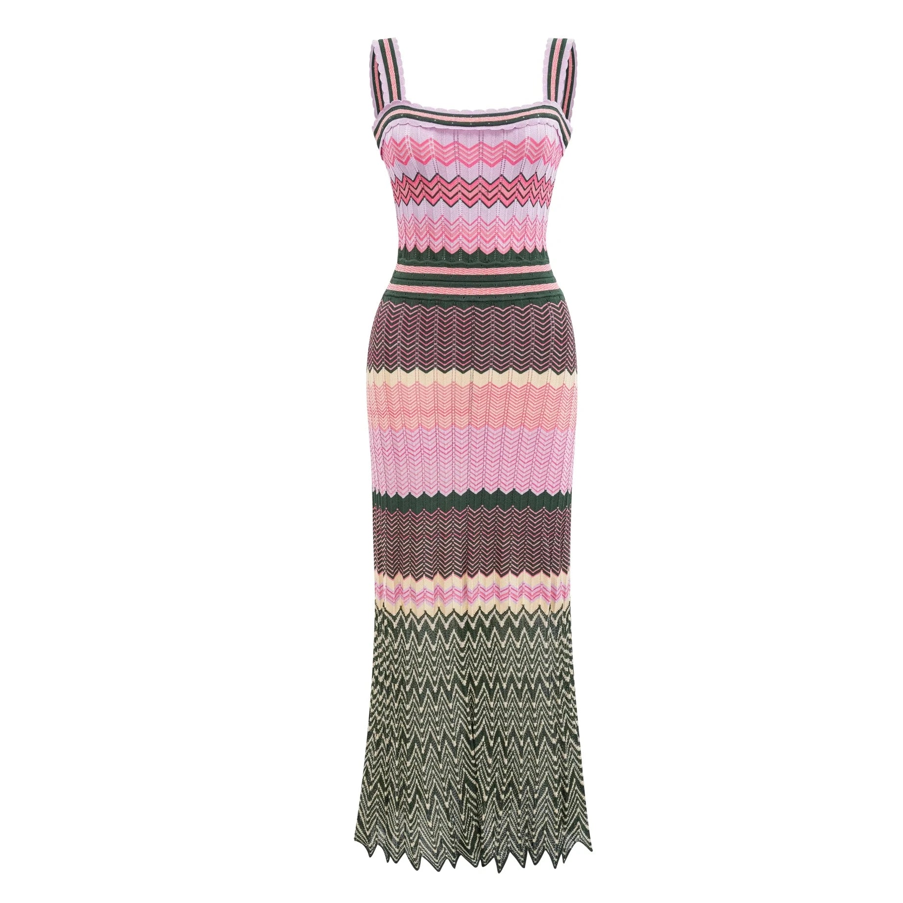 Boho Knitted Zigzag Maxi Dress For Women Sleeveless High Elasticity Long Festival Style