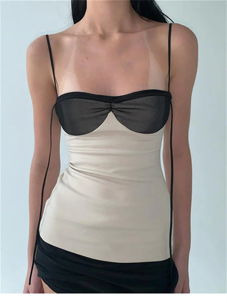 Patchwork Panelled Mini Dress With Backless Tassels