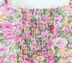 Floral Print Sexy Sling Mini Women Lace Spliced O Neck A-line Dress