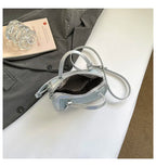 Denim Crossbody Bag With Embroidered Ruched Detailing And Subtle Rivet Accents