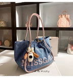 Cute Denim Embroidered Hobo Bag With Textured Finish