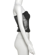 See Through Patchwork Strapless Top With Fishbone Detail Backless Fashion