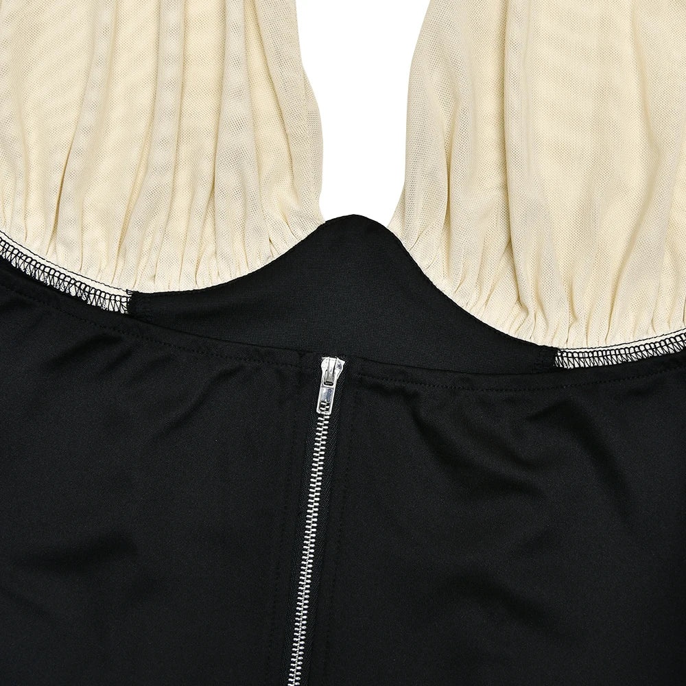 Halter Backless Patchwork Crop Top Sleeveless Cinched Waist